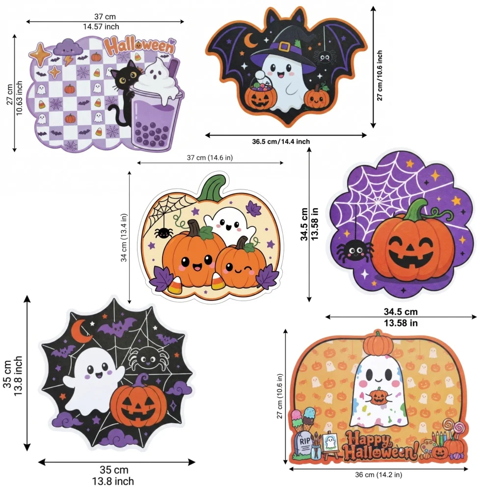 60/125pcs Halloween ghost bat pumpkin printed placemats cartoon paper shaped decorative mats are suitable for holiday parties.