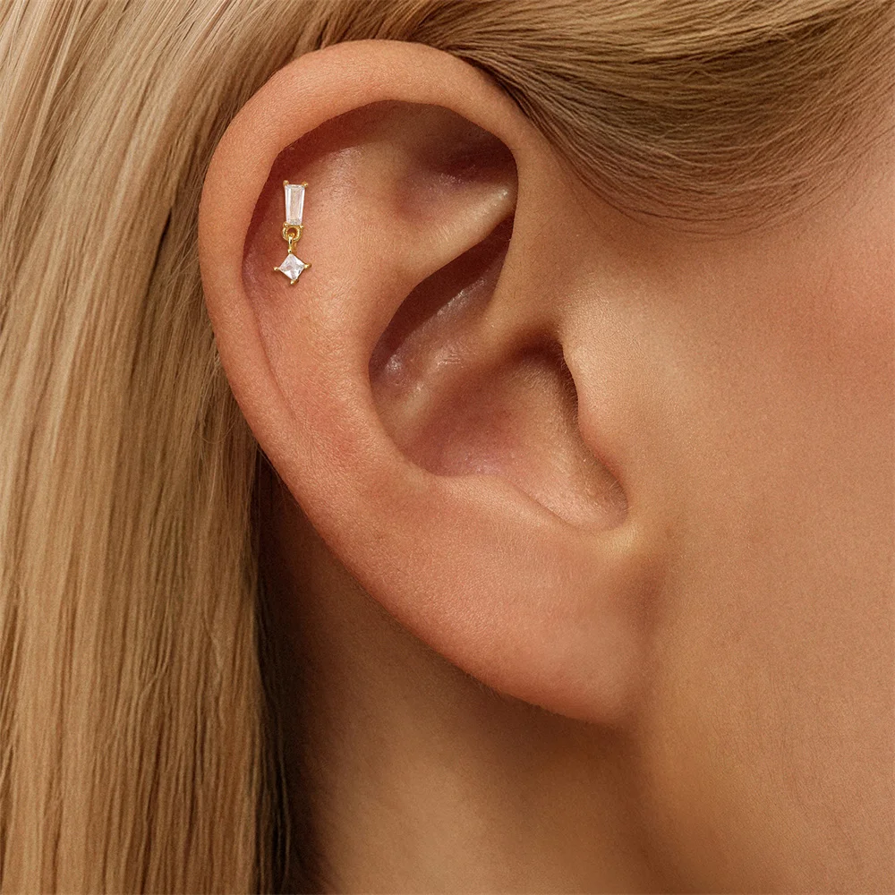 Aide 1PC 925 Sterling Silver Love Heart Star Chain Tassel Piercing Threaded Blinging Zircon Stud Earring For Women Jewelry Gifts