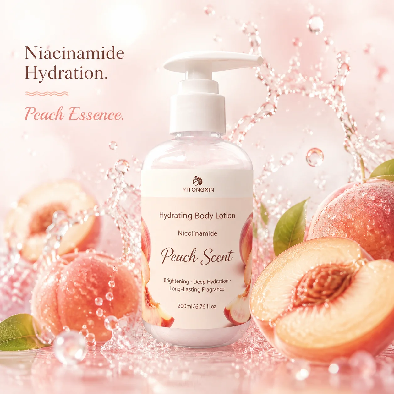Peach Scent Niacinamide Body Lotion - Deep Hydrating Brightening Moisturizer Gently Softens Keratin, 200ml