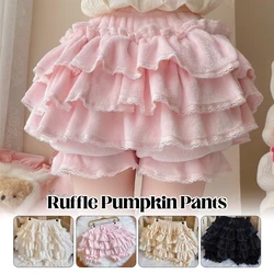 Layered Ruffle Pumpkin Pants Lantern Shorts Y2k Sweet Lolita Bloomers Autumn Winter JK Velvet Shorts Cake Skirts Safety Panties