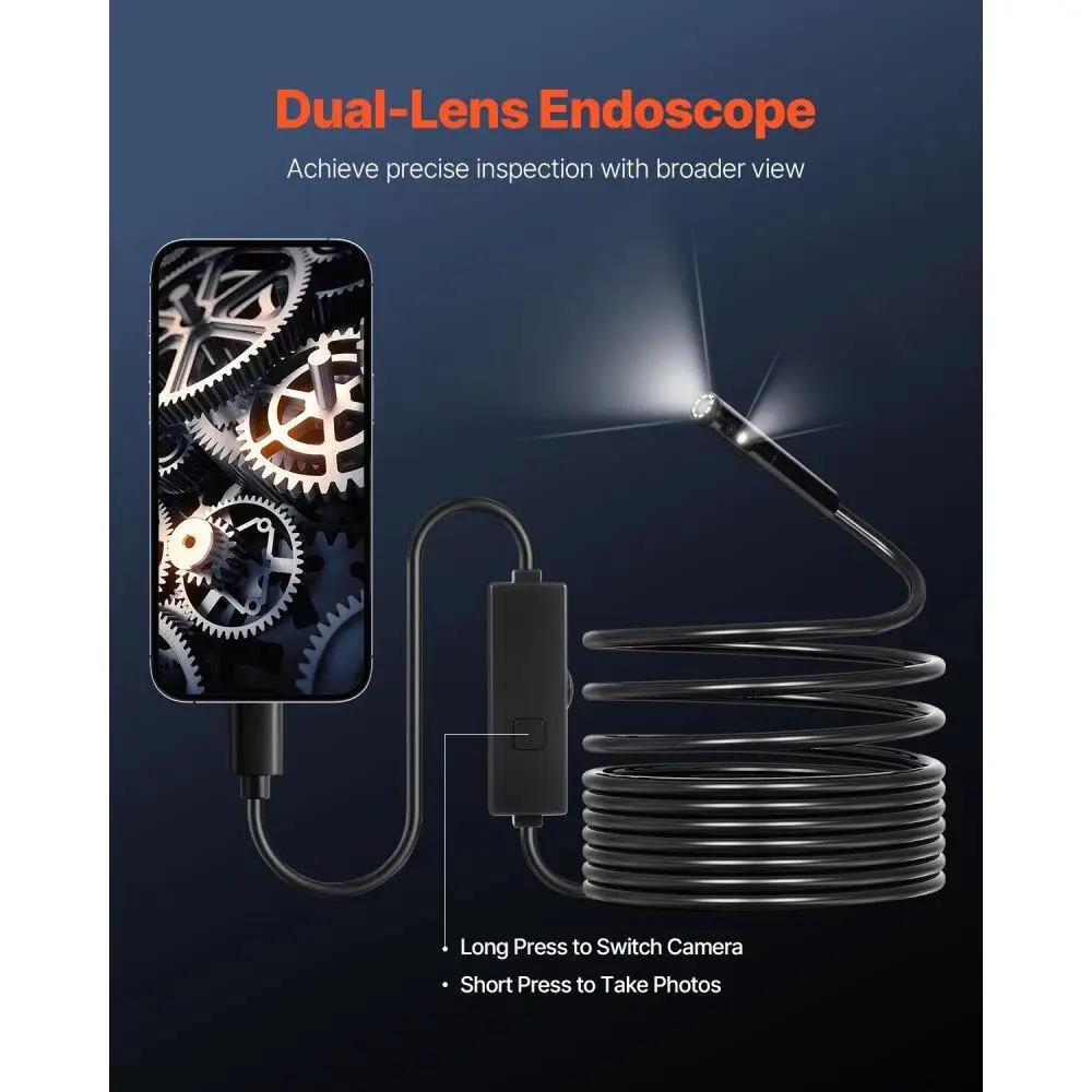 Dual Lens Endoscope Inspection Camera for android IOS 16.4FT Flexible Snake Cable