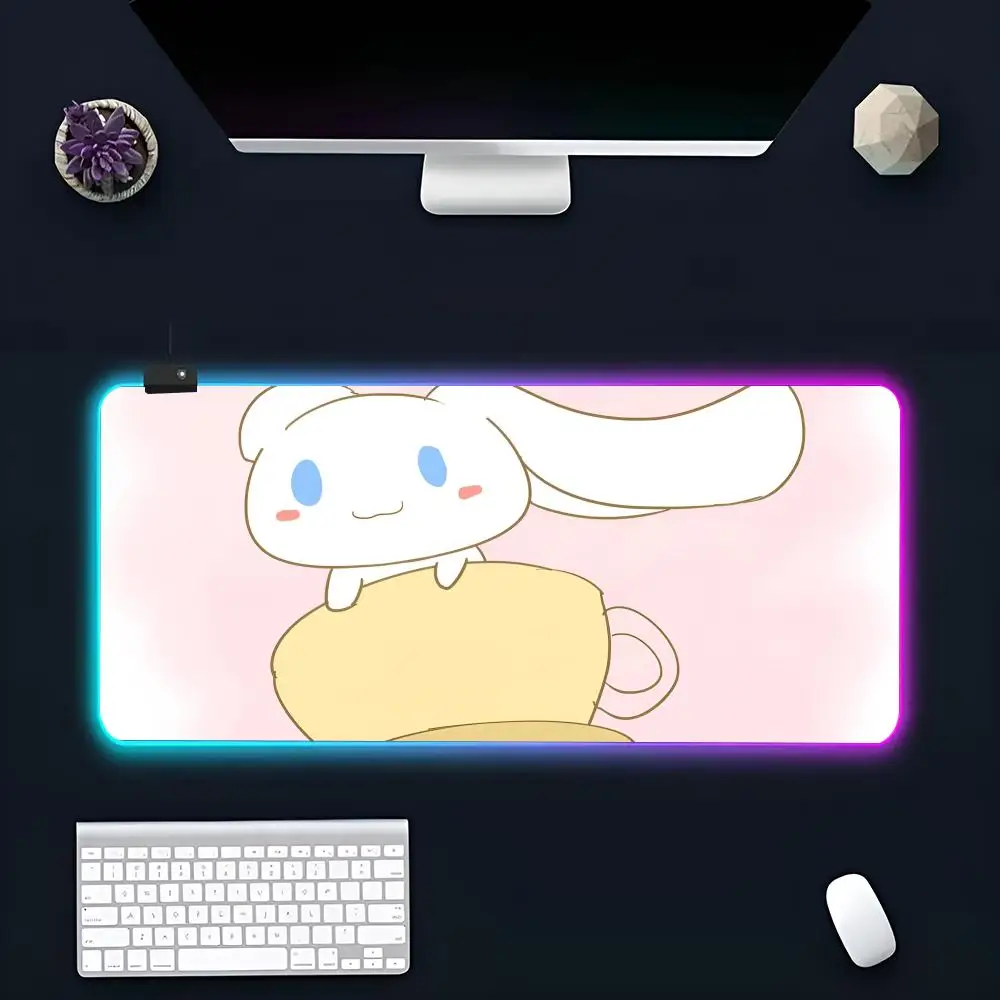 

Милый коврик для мыши Kawaii C-Cinnamoroll, популярные большие коврики RGB, размеры XXL, столовые коврики из Японии, коврики для клавиатуры, Настольный коврик с задней крышкой