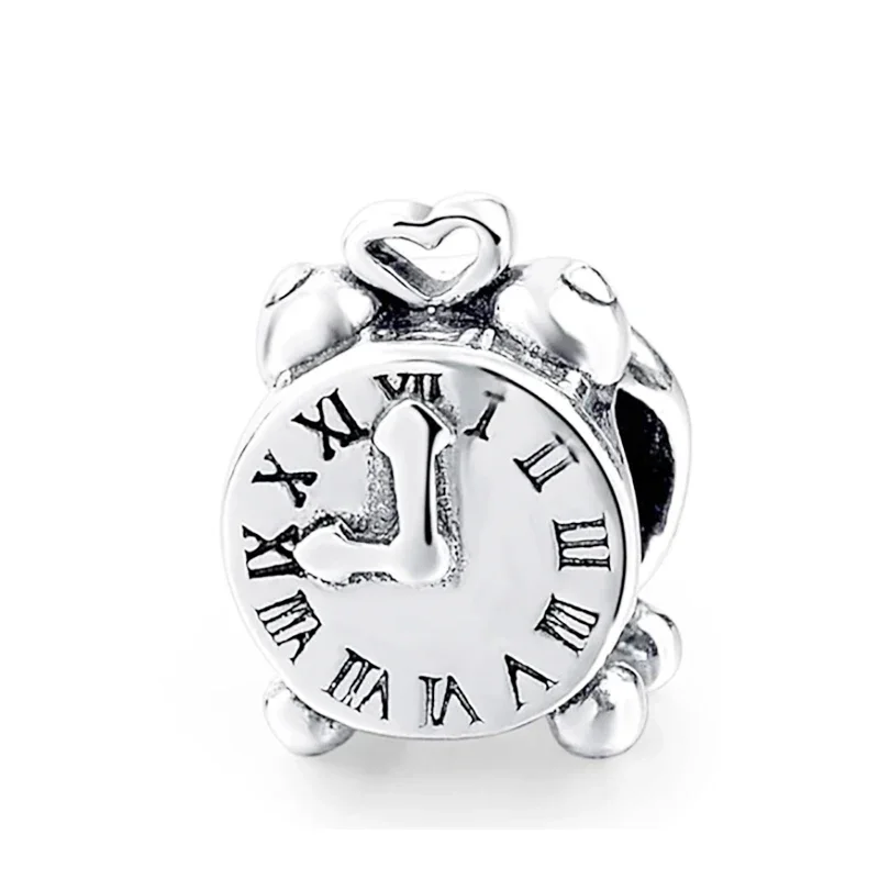 2022 Fashion Real 925 Sterling Silver Vintage Alarm Clock Charm Bead Fit Original Brand Bracelet Necklace Jewelry Gift