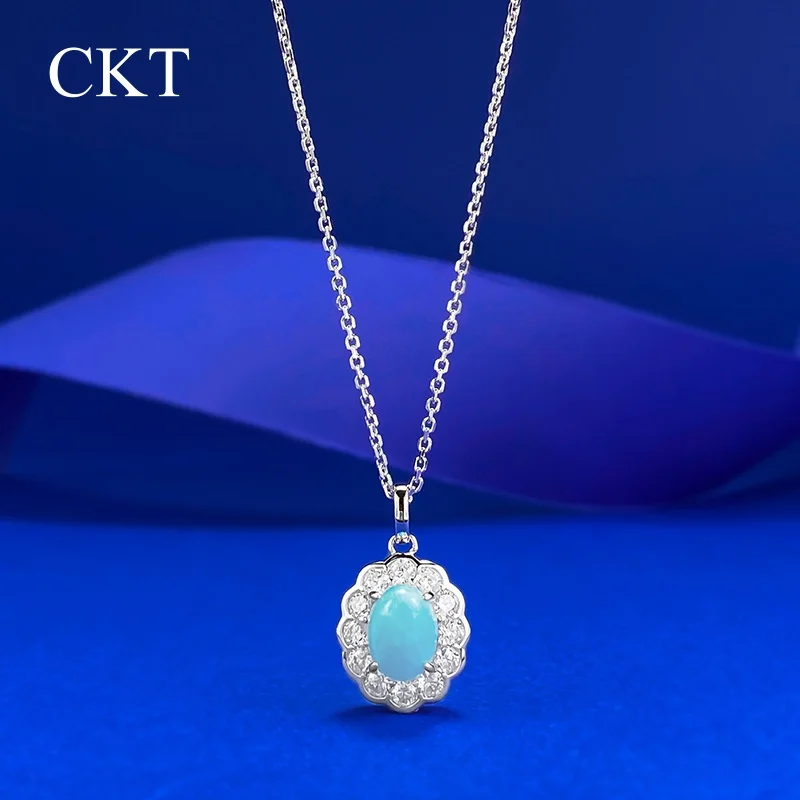 

CKT 6*9MM Natural Amazonite Oval 925 Sterling Silver Pendant Necklace Romantic Light Luxury Women Daily Wear Fine Jewelry