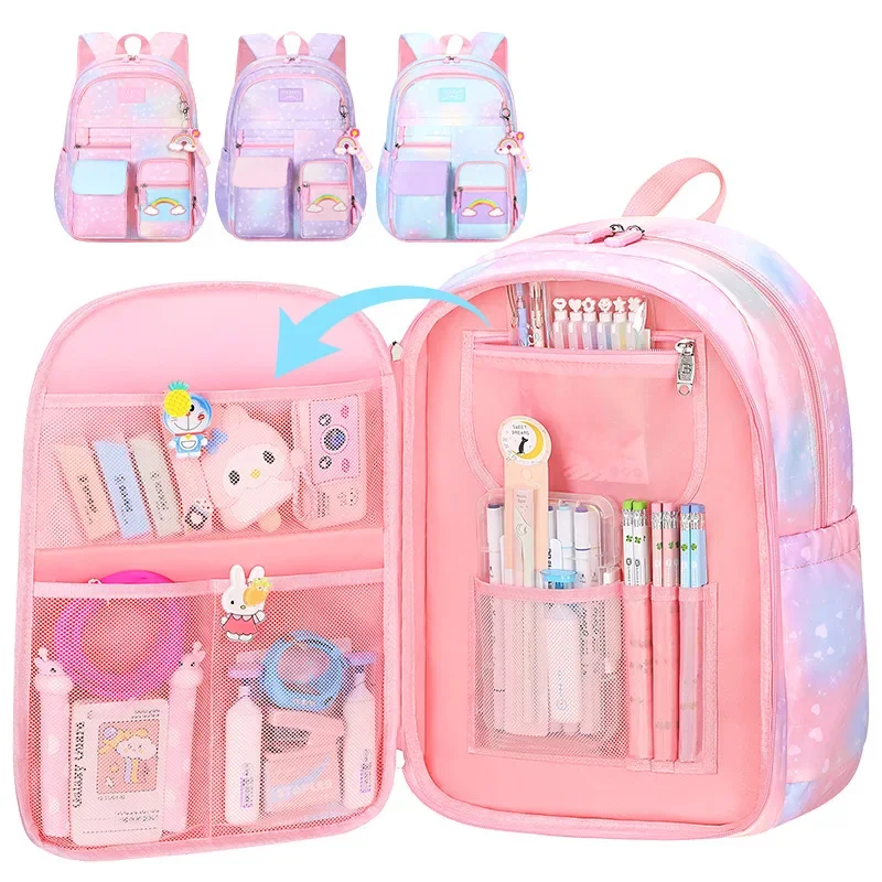 Primary School Backpack Cute Colorful Bags for Girls Princess School Bags Waterproof Children Rainbow Series Schoolbags Mochila