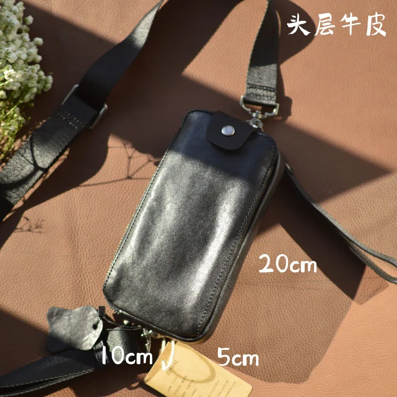 AETOO Leather chest bag Men\'s summer mobile phone bag small bag multi-functional small bag cowhide waist pack one shoulder cross