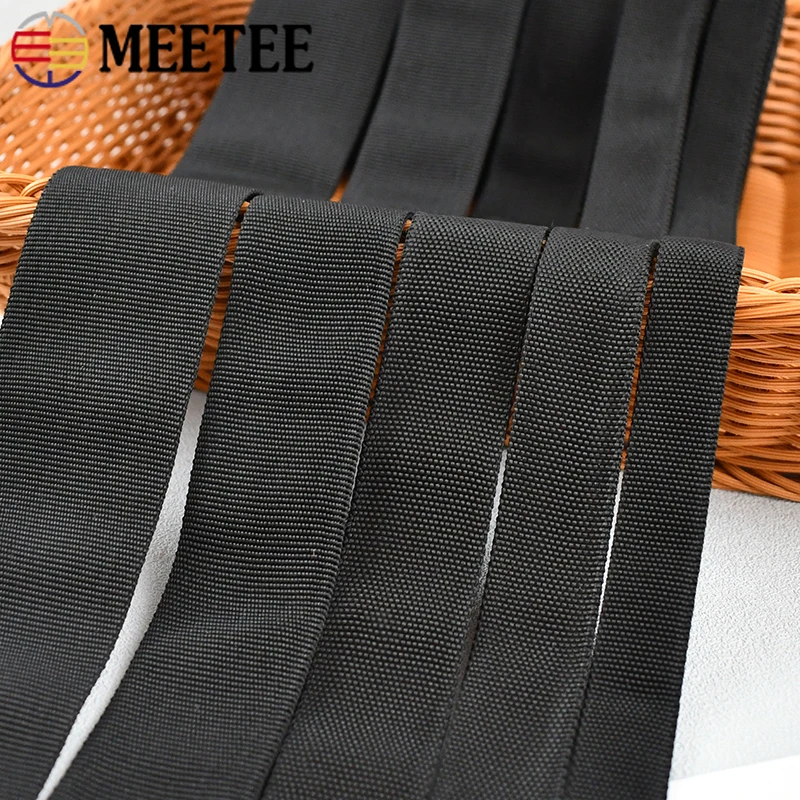 Meetee 5/10Meters 20-50mm Black Tubular Rescue Tape Double-layer Polyester Webbing Bag Clothes Ribbon Sewing Trimming Accessory