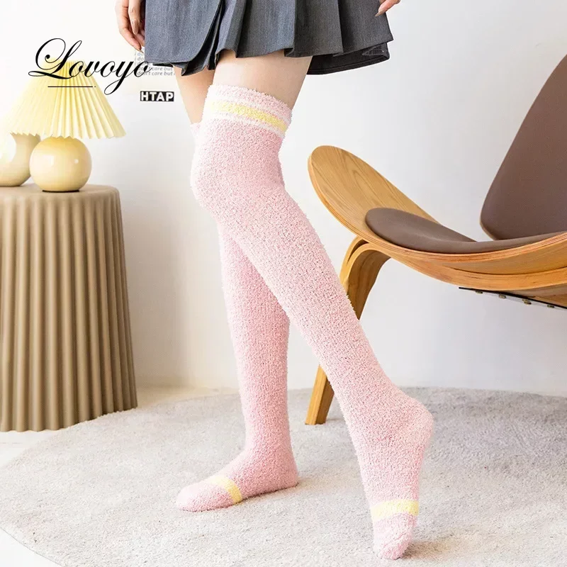 Winter Stockings Leg Warmers Coral Fleece Knee Scoks Thick Warm Socks Furry Leg Warmers Women‘s Thigh High Socks