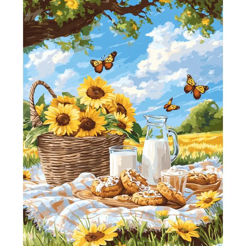 

PhotoCustom Diy Painting By Numbers For Adults Kits Flower Basket Butterfly Modern Wall Art Picture With Numbers For Home Decor