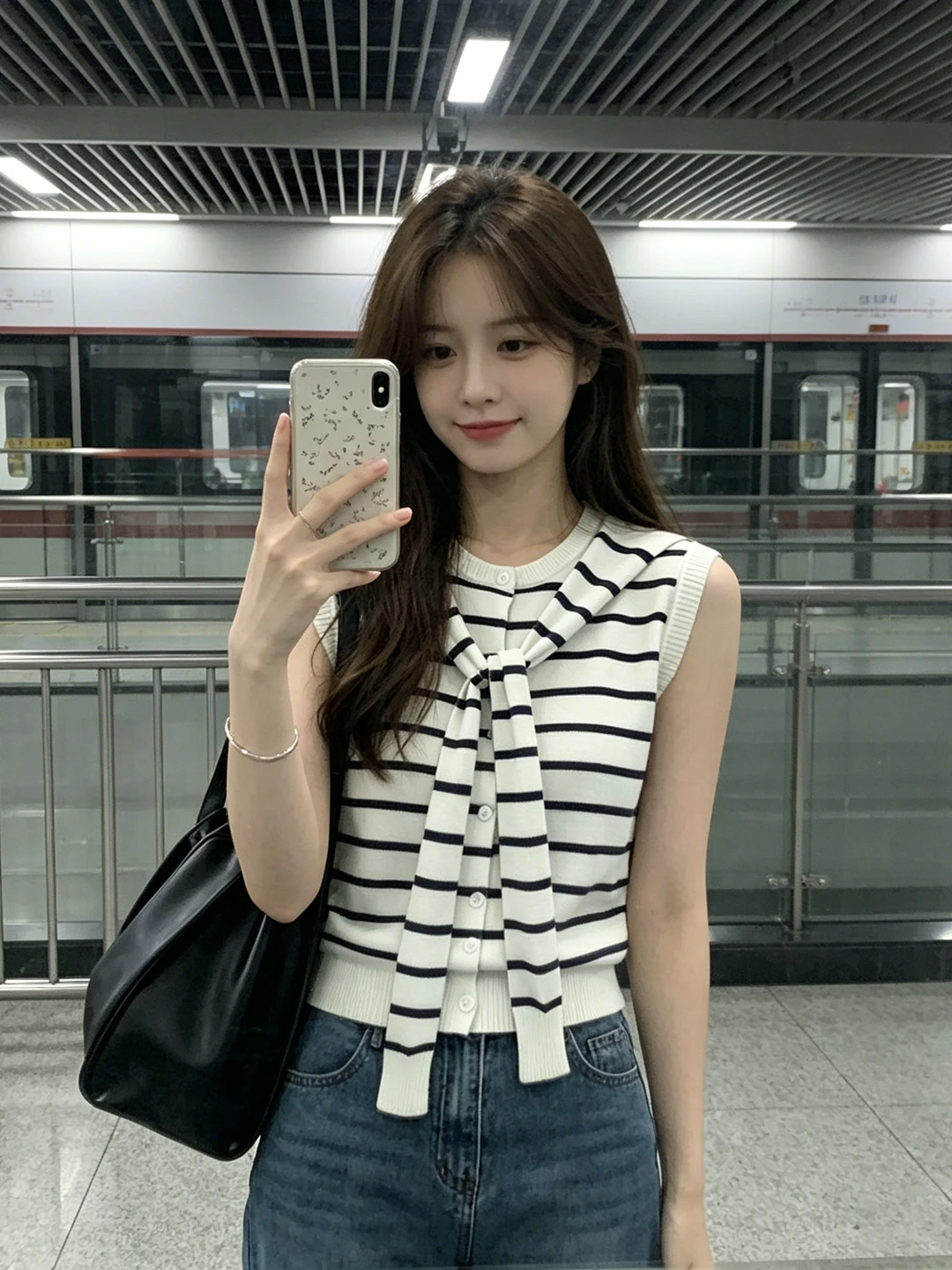 Korean Style Striped Tie-Dye Sleeveless Knitted Top Women's Summer Slimming Fashionable Simple Commute Style Upper Body