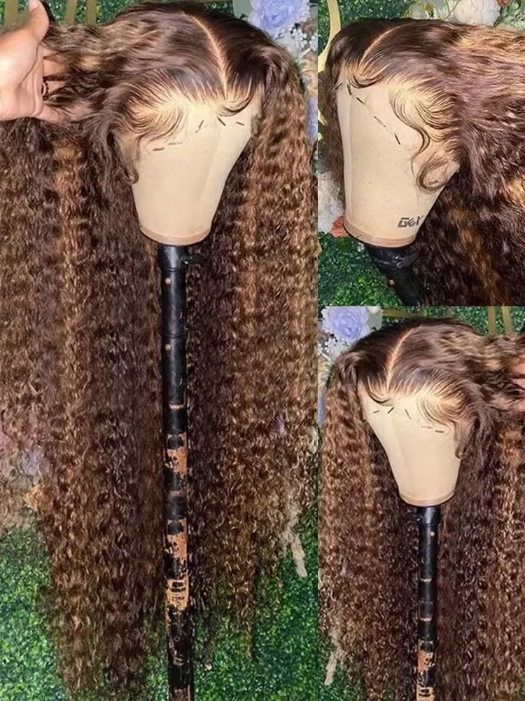 

Накладные парики из натуральных волос Brazilian Water Wave 30-32 дюйма, 13x4 HD Lace Front, для женщин, P4/27, без клея, кудрявые, с фронтальной шнуровкой.