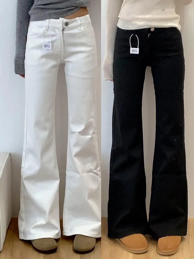 White Flared Jeans Women's Autumn New Style Versatile Low Waist Slim Straight Not Tight Leg  Hoof Flared Pants