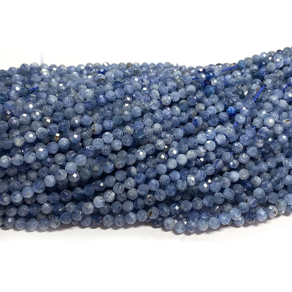 Veemake Natural Kyanite Faceted Round Small Beads For Jewelry Making Crystal Gemstones DIY Necklace Bracelets Earrings 08484