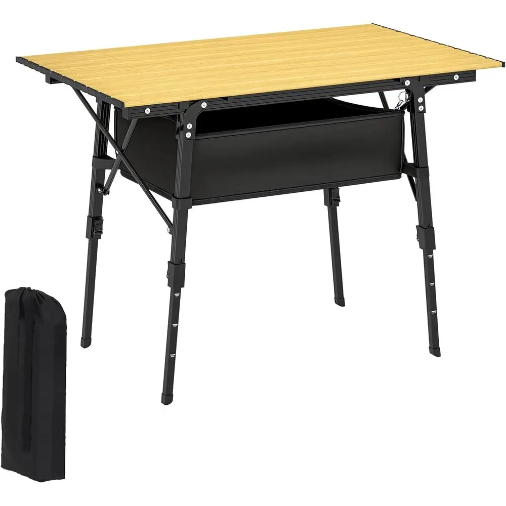 

Портативный походный стол с сумкой для хранения, регулируемой высотой, легкий, для пикника, барбекю на природе, пляжа, коричневый