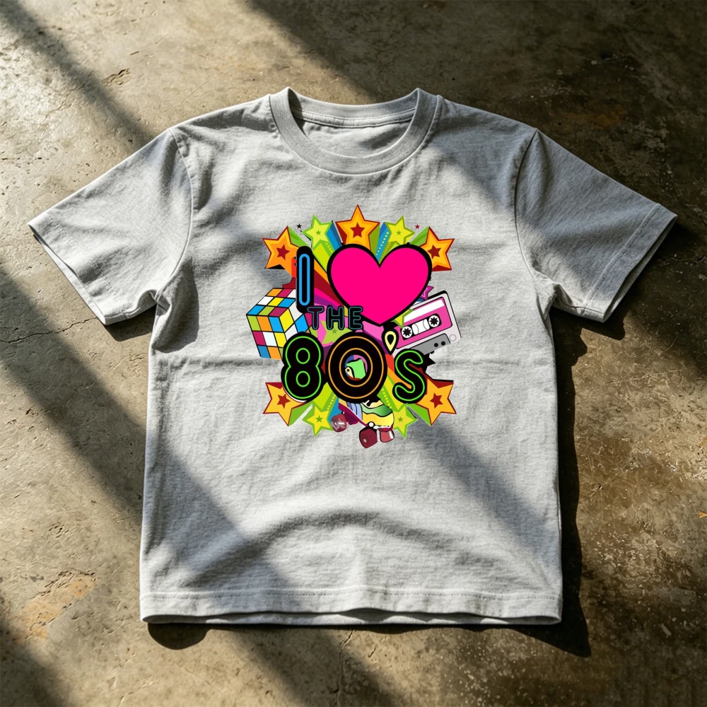 I Love The 80s Retro Pop Culture Cassette Tape Graphic Men Vintage Neon T Shirt 80s Party Festival Tee Disco Synthwave Art Tops