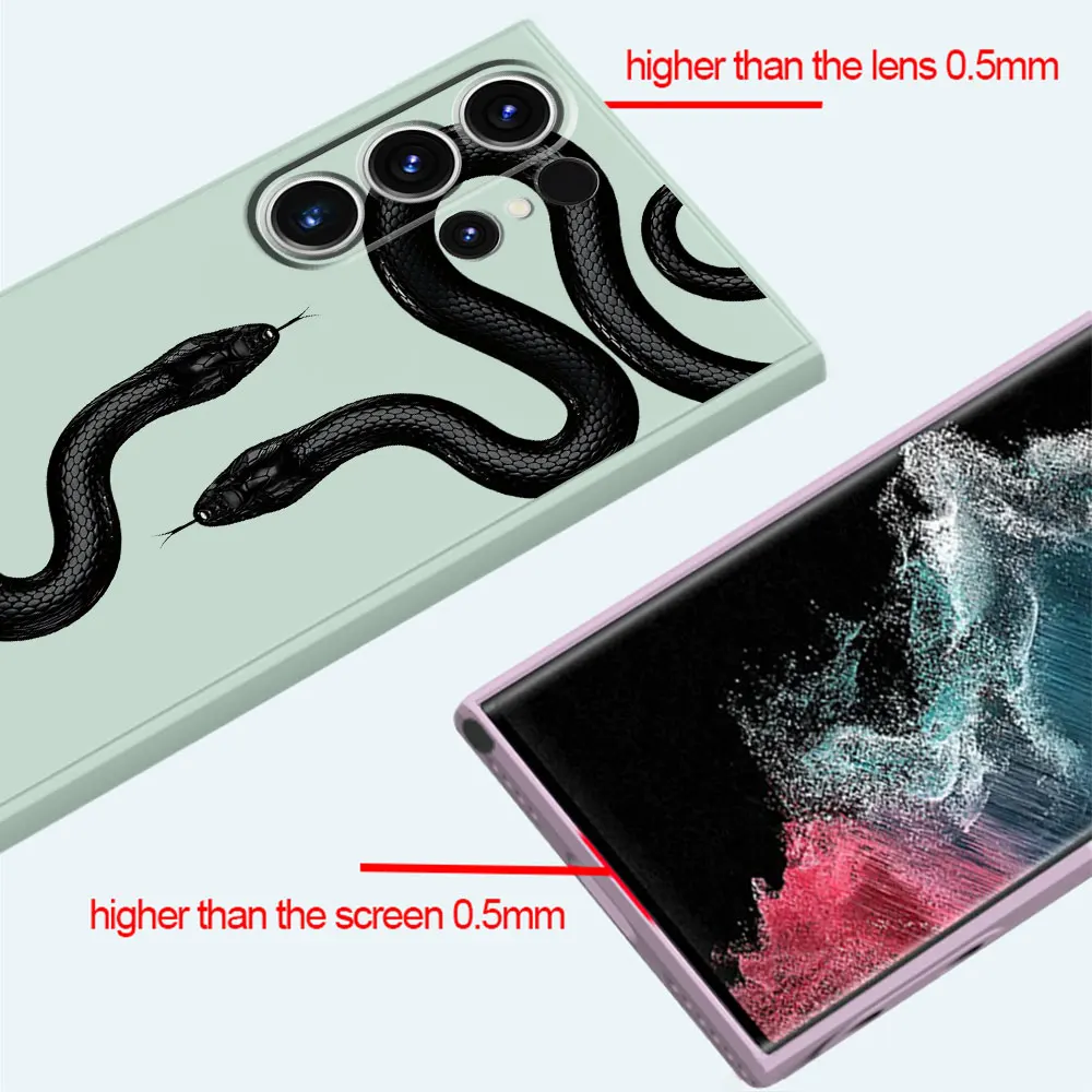 Funda de teléfono para Samsung Galaxy S23 Ultra 5G S9 S8 S10 Note 20 Ultra 10 Plus S21 S22 S20 FE Snake Art, cubierta líquida cuadrada de lujo