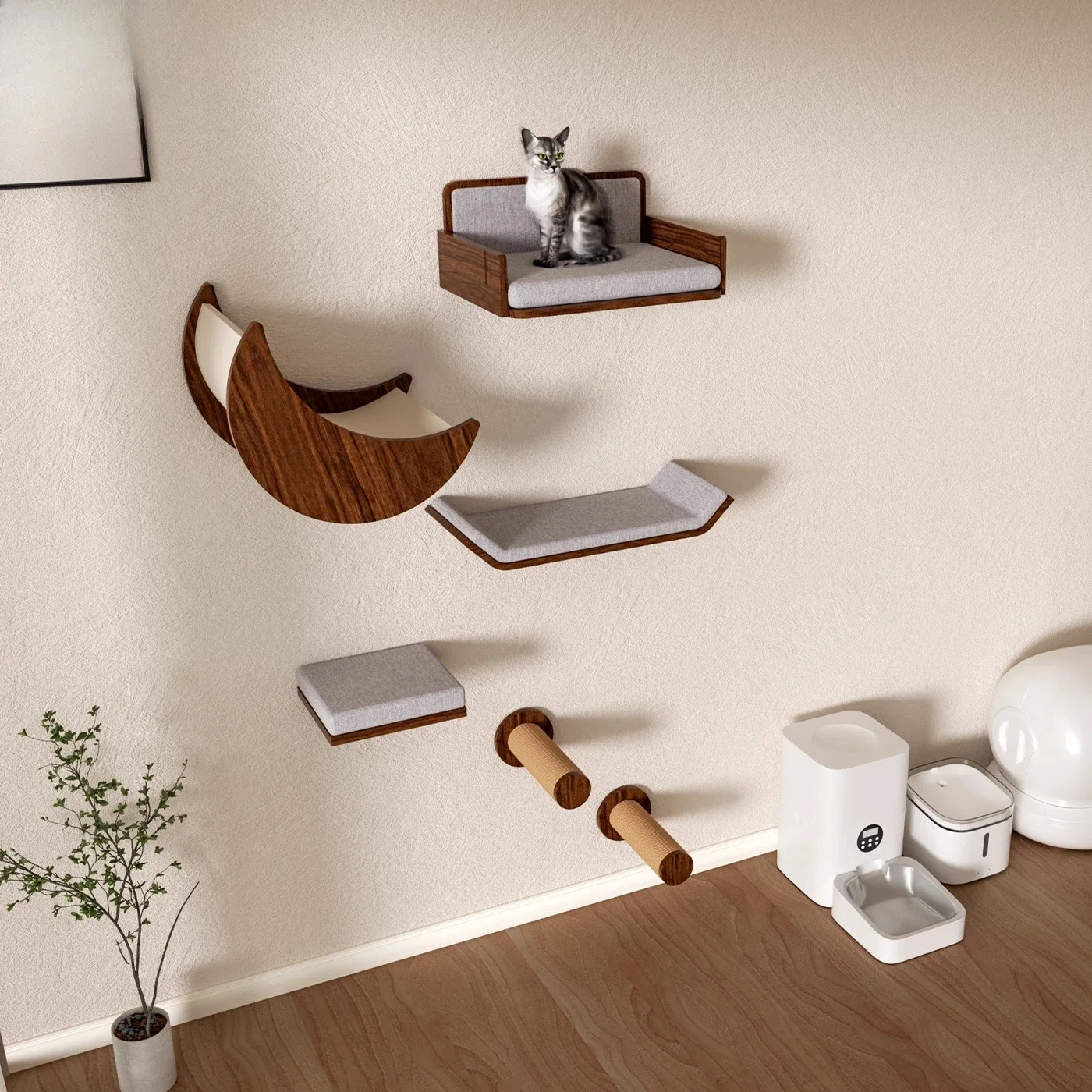 Cat climbing frame Wall climbing frame Wall-mounted North American black walnut cat nest does not occupy the moon jumping plat