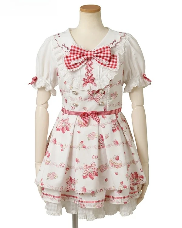 ฤดูร้อนของญี่ปุ่น Sweet Mine Series เอวสูงพิมพ์โบว์ฟองแขนสั้นชุดและกระโปรงด้านล่างชุดสองชิ้น