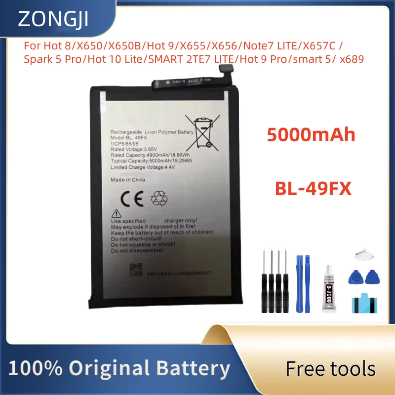 

Новый аккумулятор BL-49FX для Hot 8/X650B/Hot 9/X655/Note7 LITE/Spark 5 Pro/Hot 10 Lite/SMART 2TE7 + бесплатные инструменты