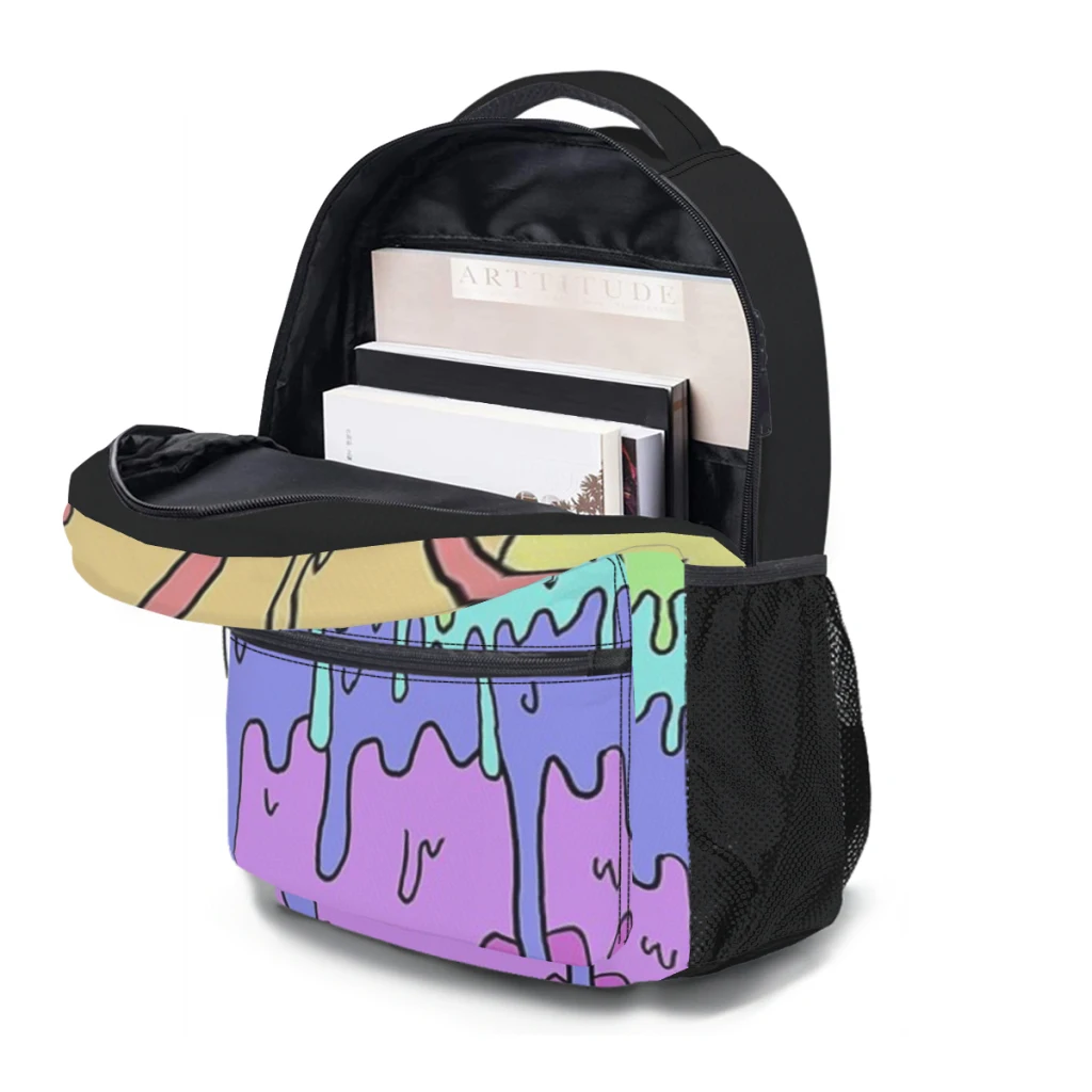 Sac à Dos Pastel Kawaii de Grande Capacité pour Enfant Cartable Design Arc-en-Ciel Fondant, pour Lycéen, 17 Pouces