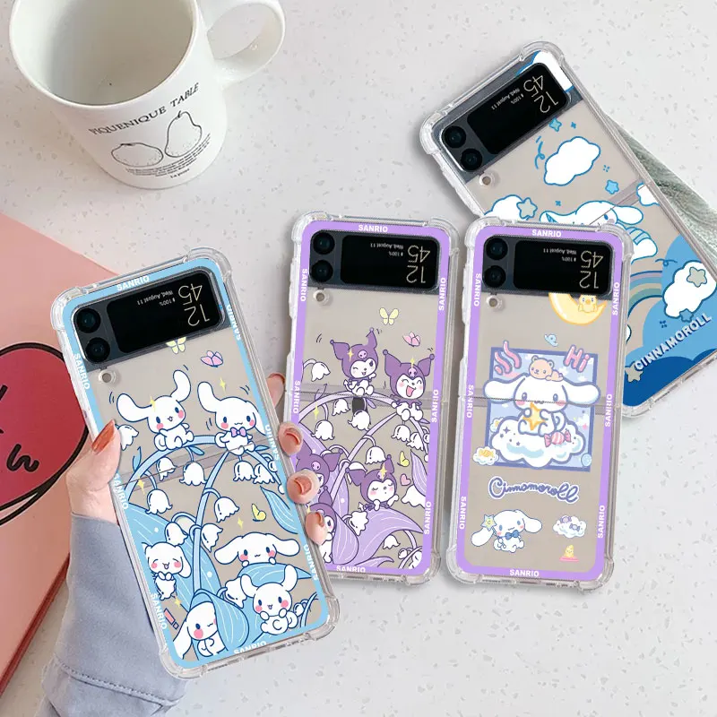 

Симпатичный мультяшный чехол Kuromi Melody подушка безопасности для Samsung Galaxy Z Flip 4 3 5G прозрачный ПК Жесткий Чехол для телефона ZFlip3 ZFlip4 ударопрочный чехол