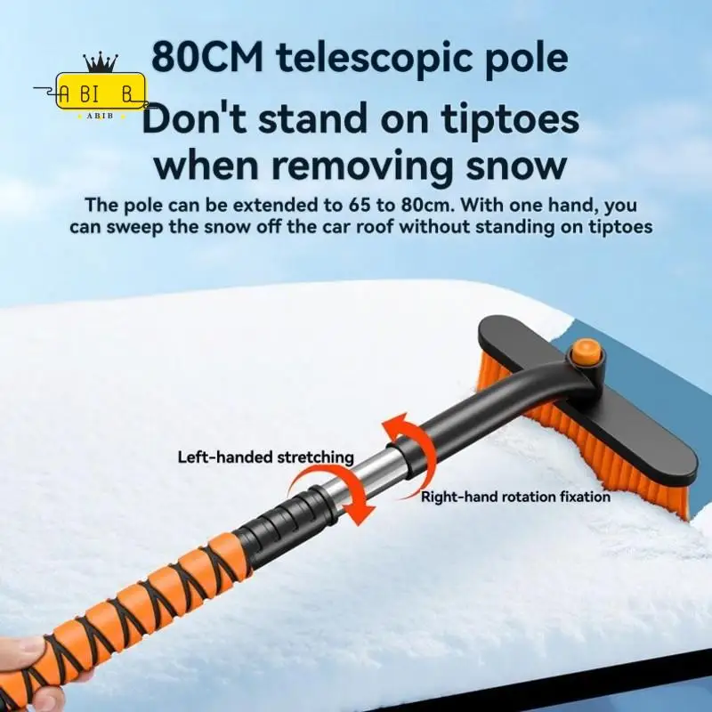 ABIB -Extendable Snow Brush And Ice Scraper For Car Windshield, Car Snow Brush & Ice Scraper With 360° Pivoting Brush Head