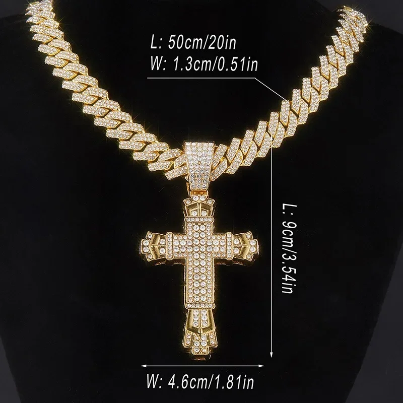 Hip Hop Big Cross Pendant Necklace Punk Fashion Miami Cuban Chain for Men and Women Religious Prayer Jewelry Accessories