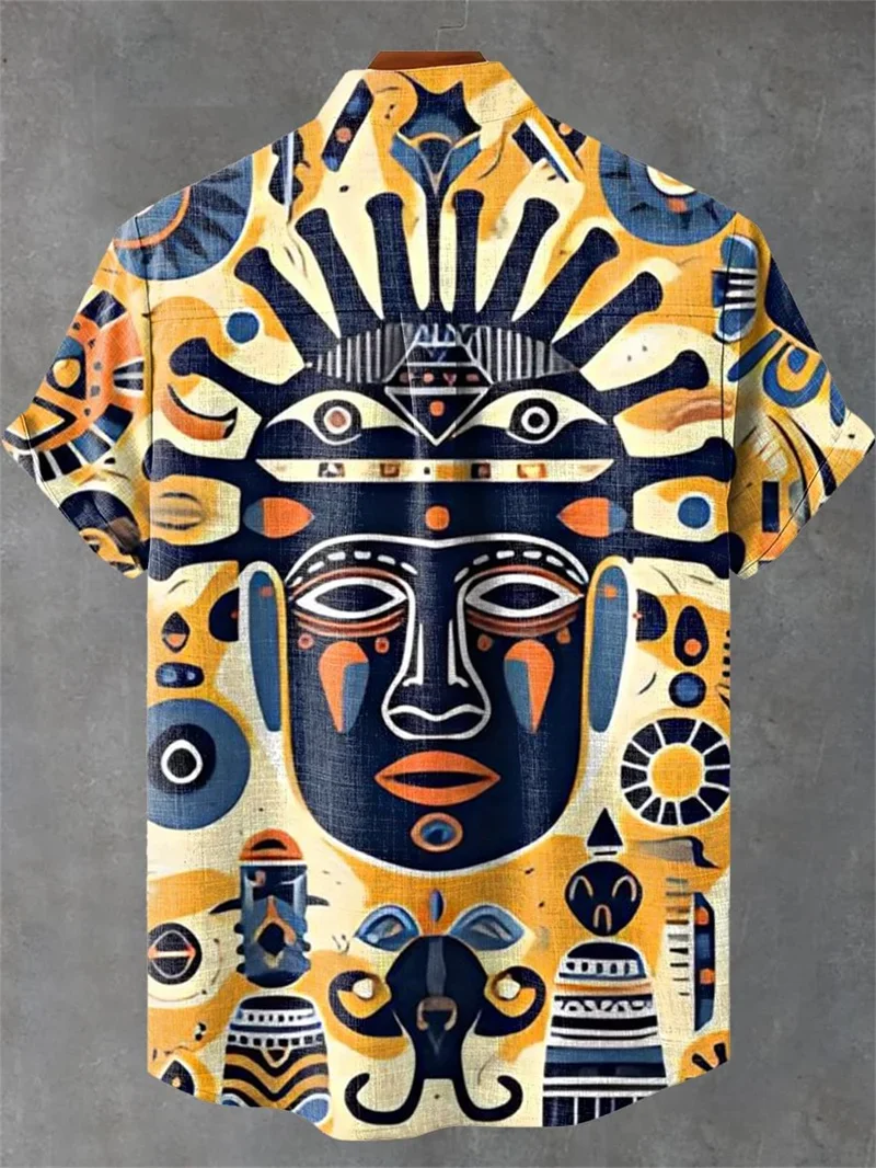 

Гавайская полосатая мужская рубашка с рыбным принтом, повседневный топ с короткими рукавами, свободный костюм, винтажная модная летняя рубашка