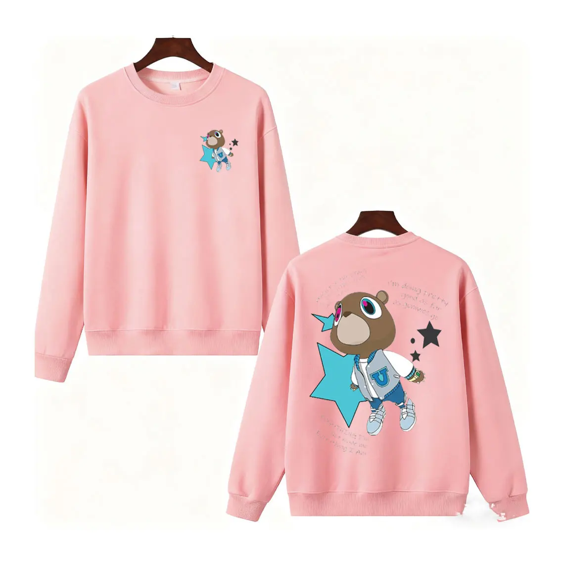 Kanyee Bear قميص التخرج التسرب الرسم الشارع الشهير الراب الهيب هوب هودي عادية طاقم الرقبة عادية موضة لينة مريحة القمم #3