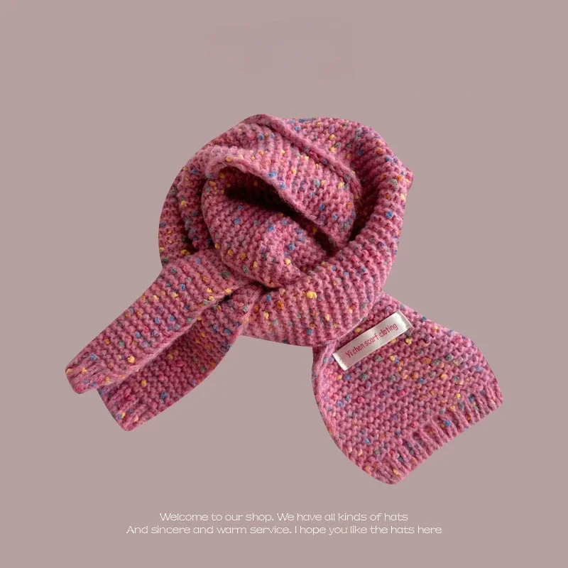 Pink Scarf Cute Cartoon Plush Warm Scarf Vintage Versatile Knitted Embroidered Scarf Children\'s Multi-piece Hat Scarf Gloves