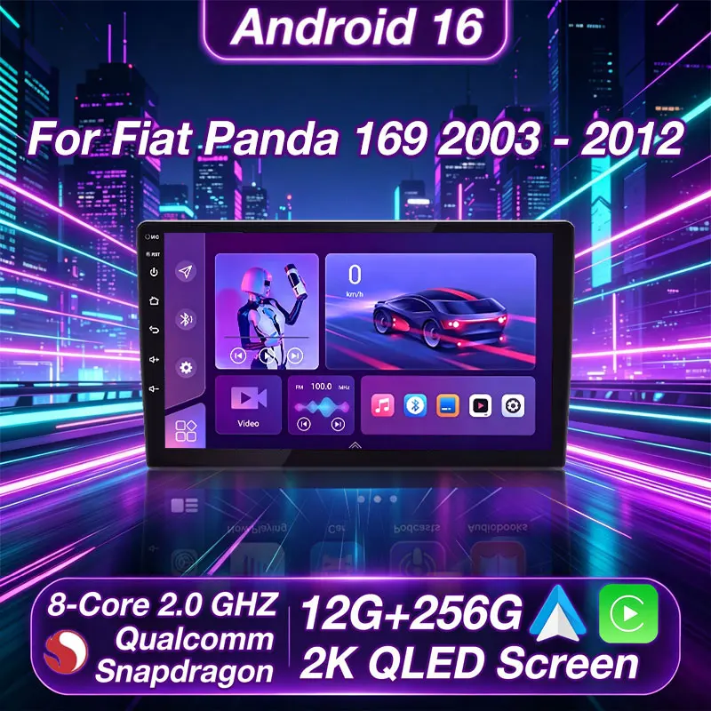 Wireless CarPlay Android Auto For Fiat Panda 169 2003-2012 Android 16 8 Core Player Stereo Multimedia DSP 4G GPS 2 DIN Autoradio