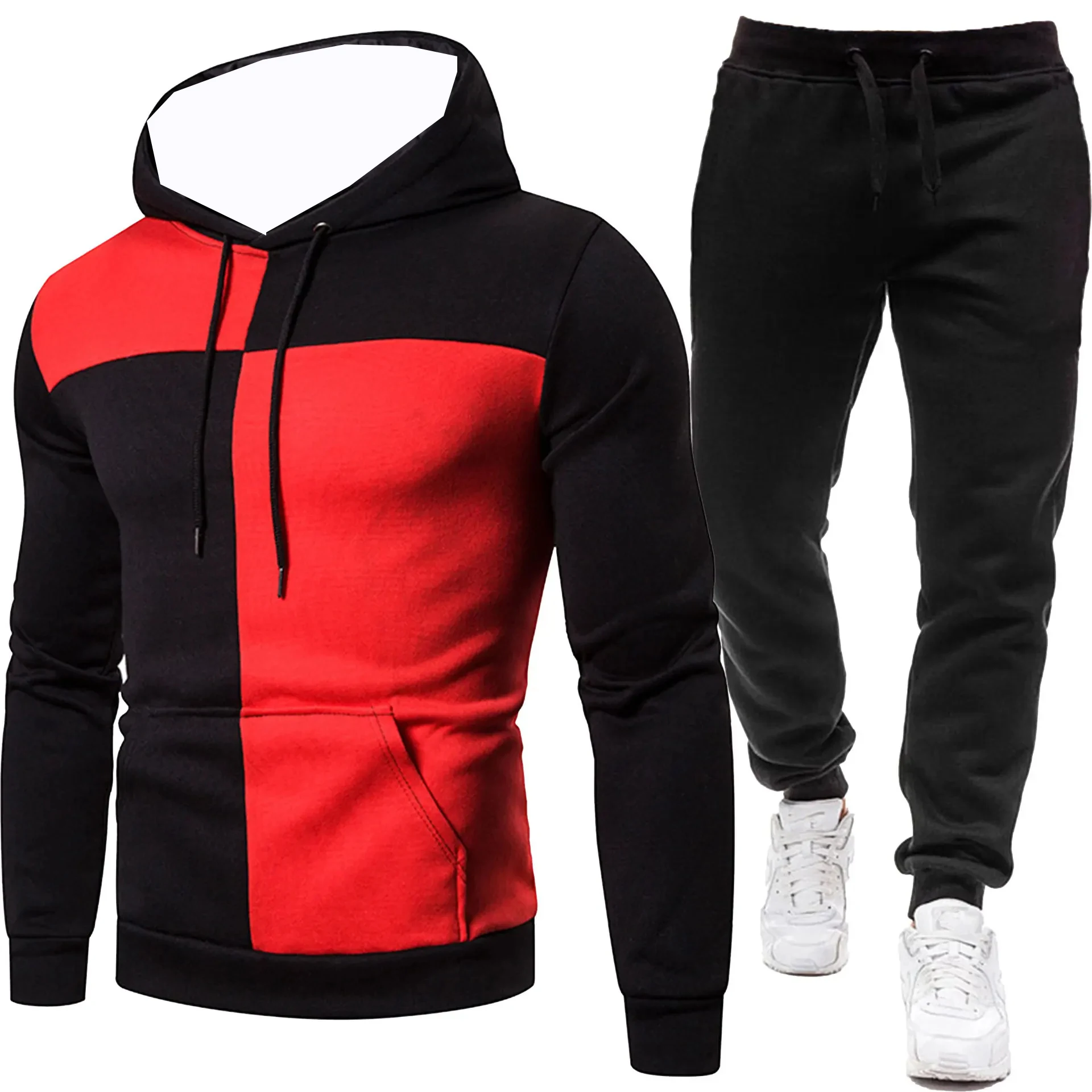 Autunno/Inverno Y2KSet sportivo con cappuccio con giunture stampate Moda popolare casual da uomo, moda più venduta, set sportivo in due pezzi