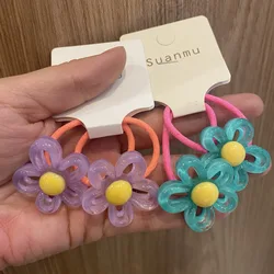 2024 New Korean Style 2Pcs/Set Girls Cute Elastic Hair Bands Baby Transparent Flower Hair Ties Kids Lovely Hair Rubber Bands