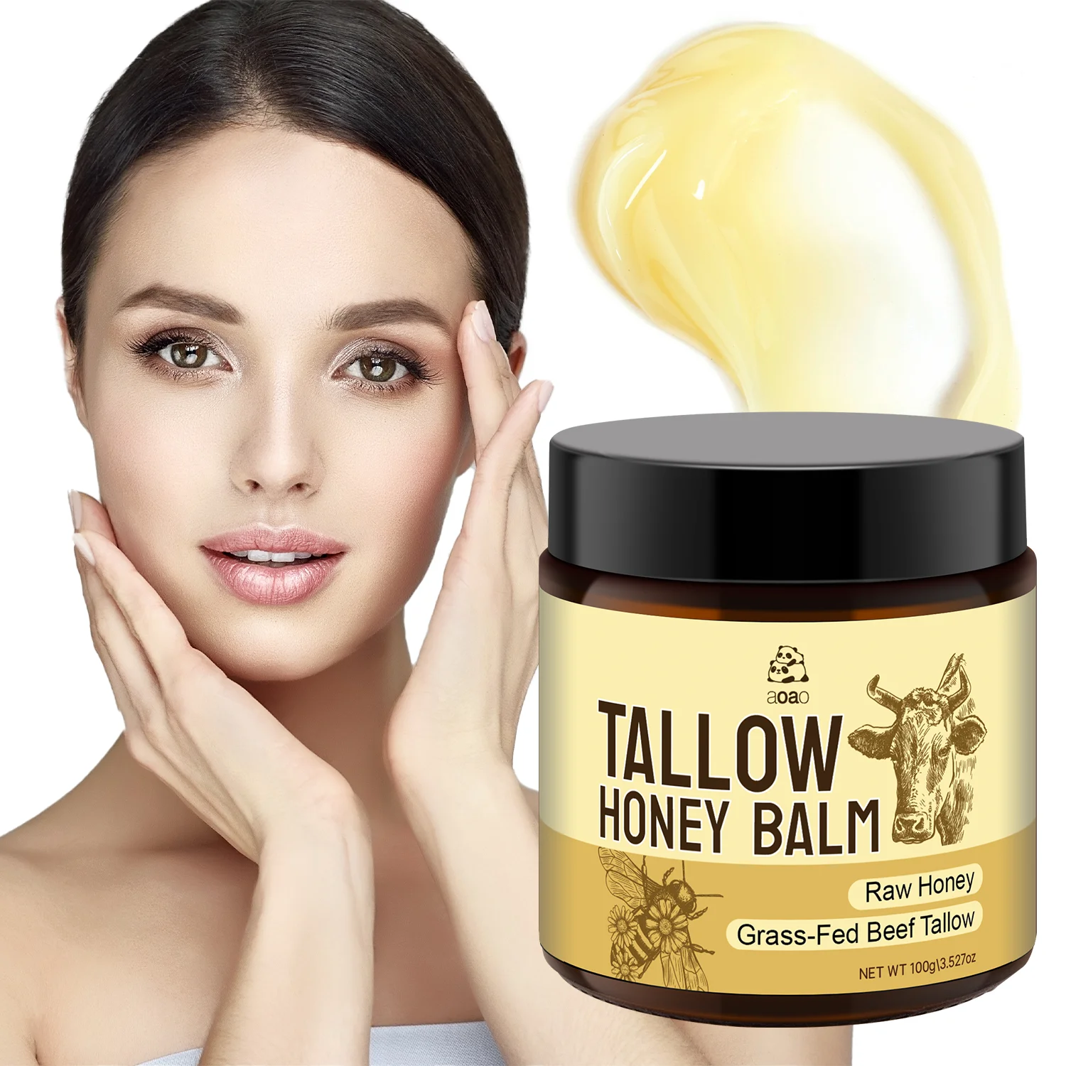 Tallow Honey Beef Tallow Balm with Olive Oil & Raw Honey - Natural Moisturizing Hypoallergenic for Face & Body