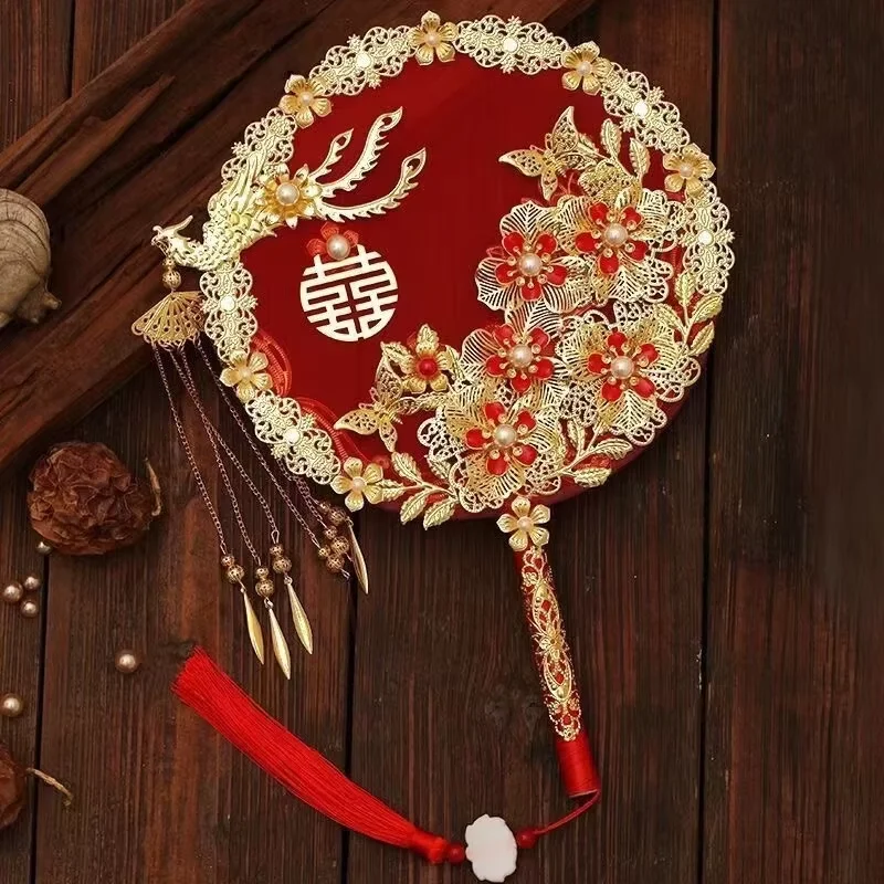 Classic Chinese Wedding Hand Fan Bride Holding Tuan Fan Vintage Festive Phoenix Fan Hanfu Cosplay Accessories Women Fan Gifts