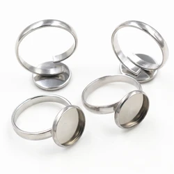 12mm 10pcs/Lot No Fade Stainless Steel Adjustable Ring Settings Blank/Base,Fit 12mm Glass Cabochons,Buttons;Ring Bezels