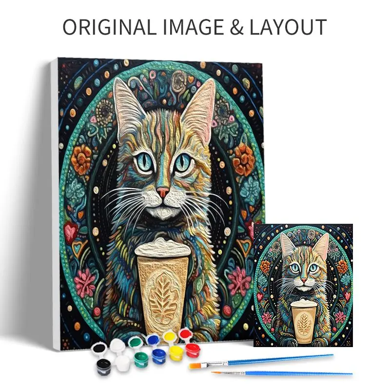 CHENISTORY Coloring By Number Cat Kits For Adults Painting By Number Animal DIY Frame Modern Drawing On Canvas HandPainted Art