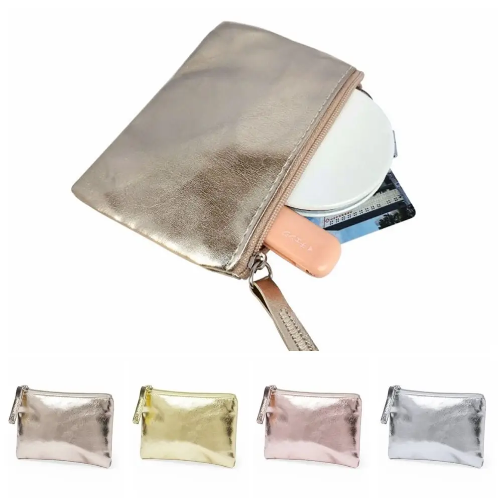 Mini Bright PU Leather Wallet Coin Purse Key Bag Key Holder Pocket Storage Bag Zipper Waterproof Portable Thin Coin Pouch