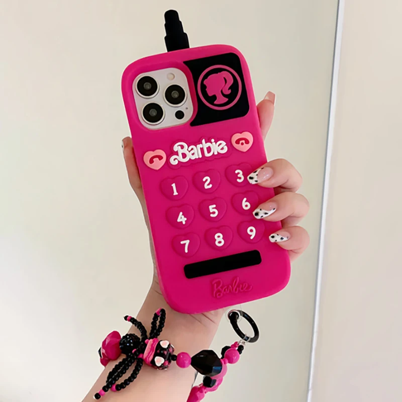 Retro Luxury Pink Barbies Dolls Mobile Bracelet Phone Case For iPhone 12 13 15Pro Max 14 11 Cute Cartoon Shell Fashion Girl Gift