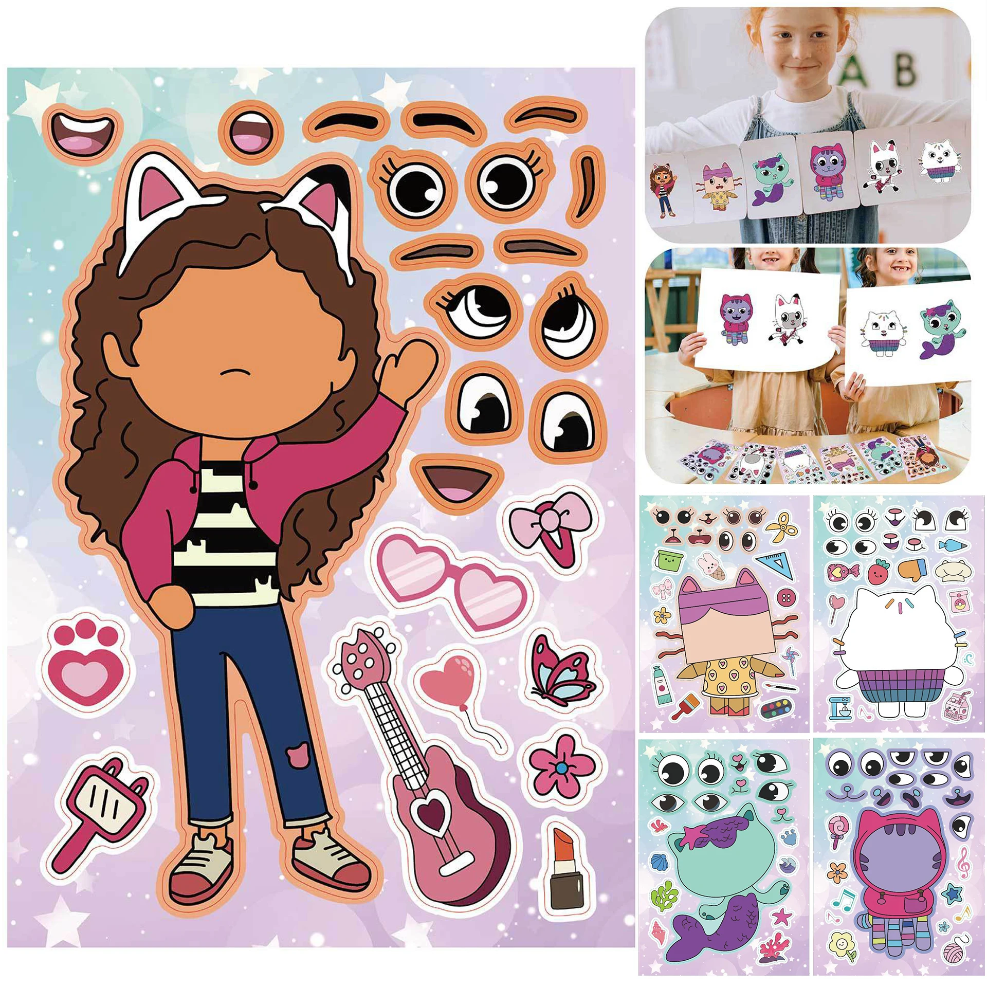 Gabby Cat Dolls Cartoon Stickers Birthday Party Decoration DIY Sticker Luggage Guitar Waterproof Graffiti Baby Shower Kids Toys