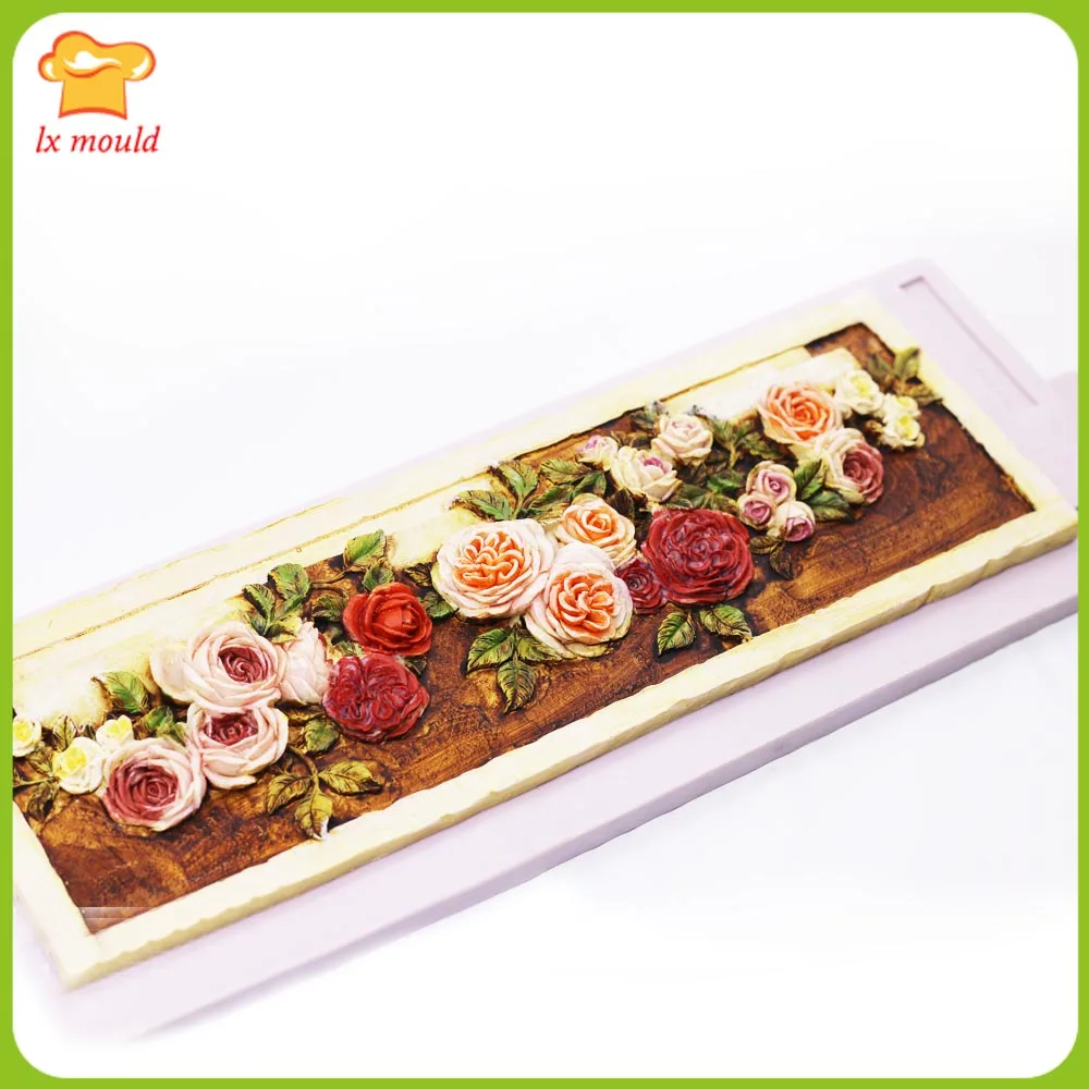 

Rose Flower Pattern Silicone Fondant Mold Wedding Valentine's Day Cake Border Decoration Chocolate Sugarcraft Baking Mould DIY