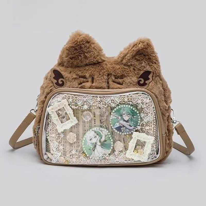Ucho kota japonia styl ból plecaki dziewczyny PU przezroczyste kieszeń Harajuku Itabag pluszowy patchworkowy Lolita plecaki torba Kawaii prezent
