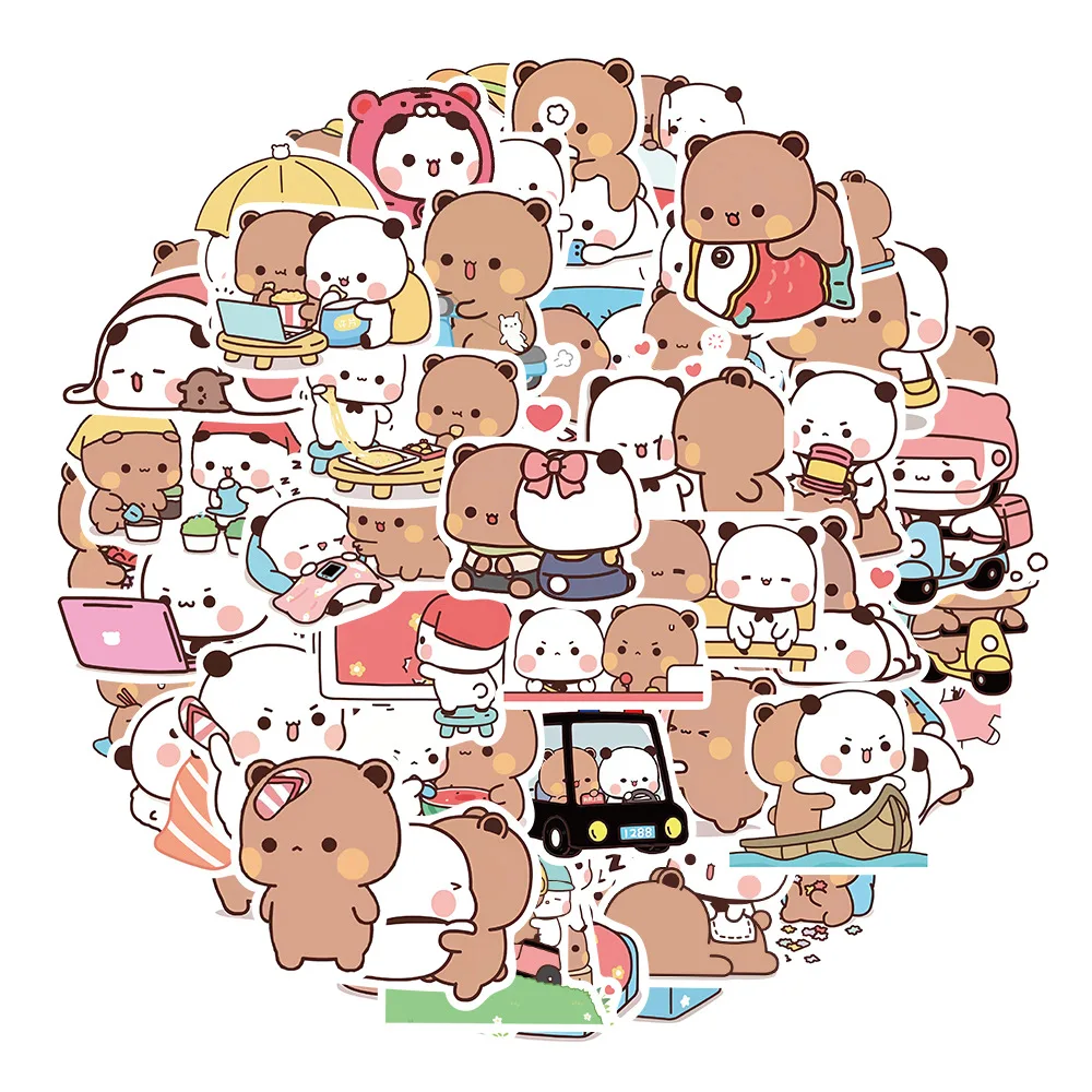 50PCS Bubu and Dudu Stickers Cute Bear Couple Toy Doodles Decorative Graffiti Decal Phone Bottles Scrapbook Waterproof Sticker