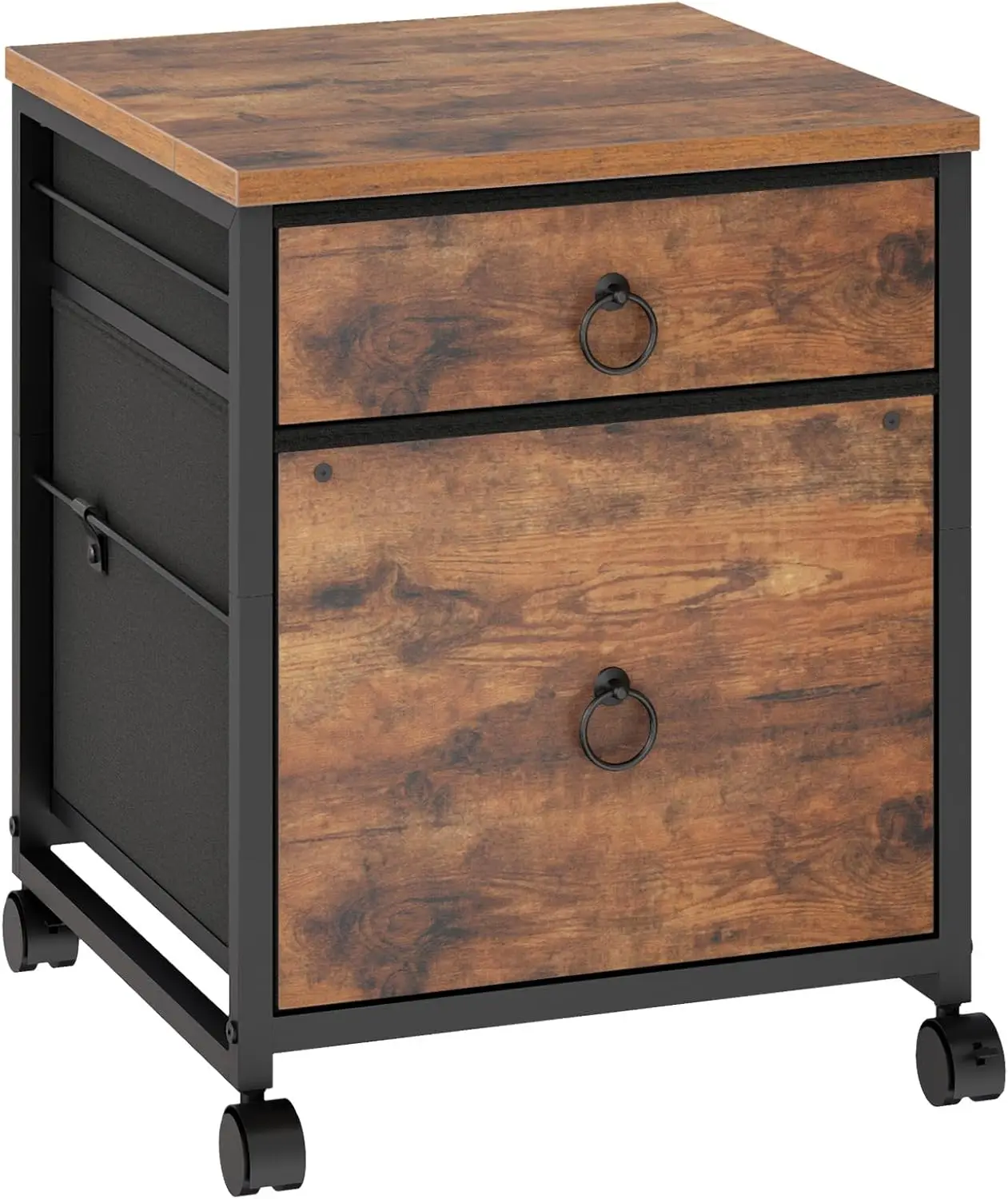 

Вертикальный мобильный офисный шкаф с 2 ящиками, передвижная подставка для принтера для файлов формата A4/Letter, цвет: рустик-коричневый