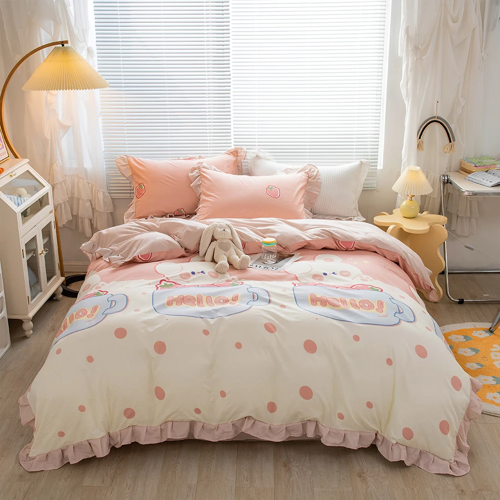 YanYangTian Lace bedding 4-piece set Bed sheet quilt cover pillowcase linen for family kids bedroom living room bedding set 4pcs