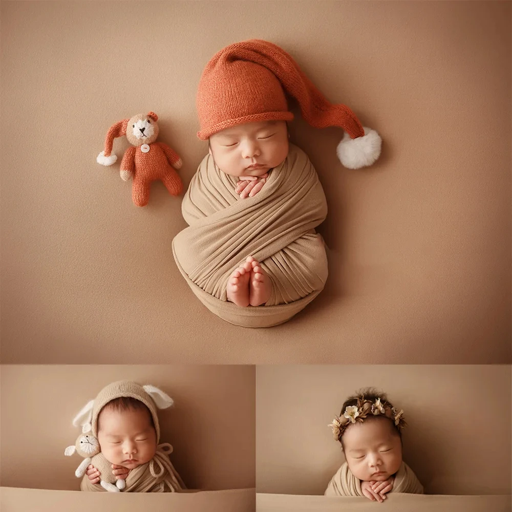 

5pcs/Set Newborn Photography Props Soft Good Night Hat Bear Doll Set Cute Animal Ears Cap Toy Baby Photo Shooting Accessories