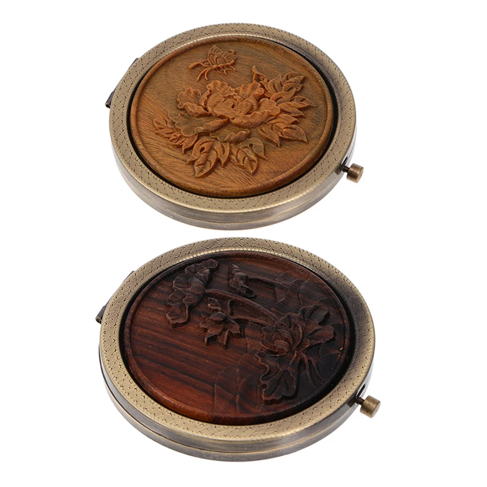 2 stuks vintage make-upspiegel dubbelzijdig hout metaal opvouwbare minispiegel draagbare reizen buiten make-up tool voor delicaat