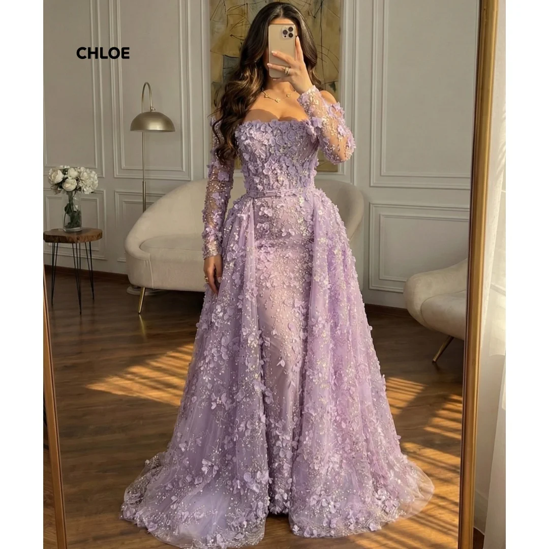 

Customized Elegant Evening Dresses for Woman Luxury Women's Evening Dresses for Special Occasions Long Sleeves Purple Mermaid