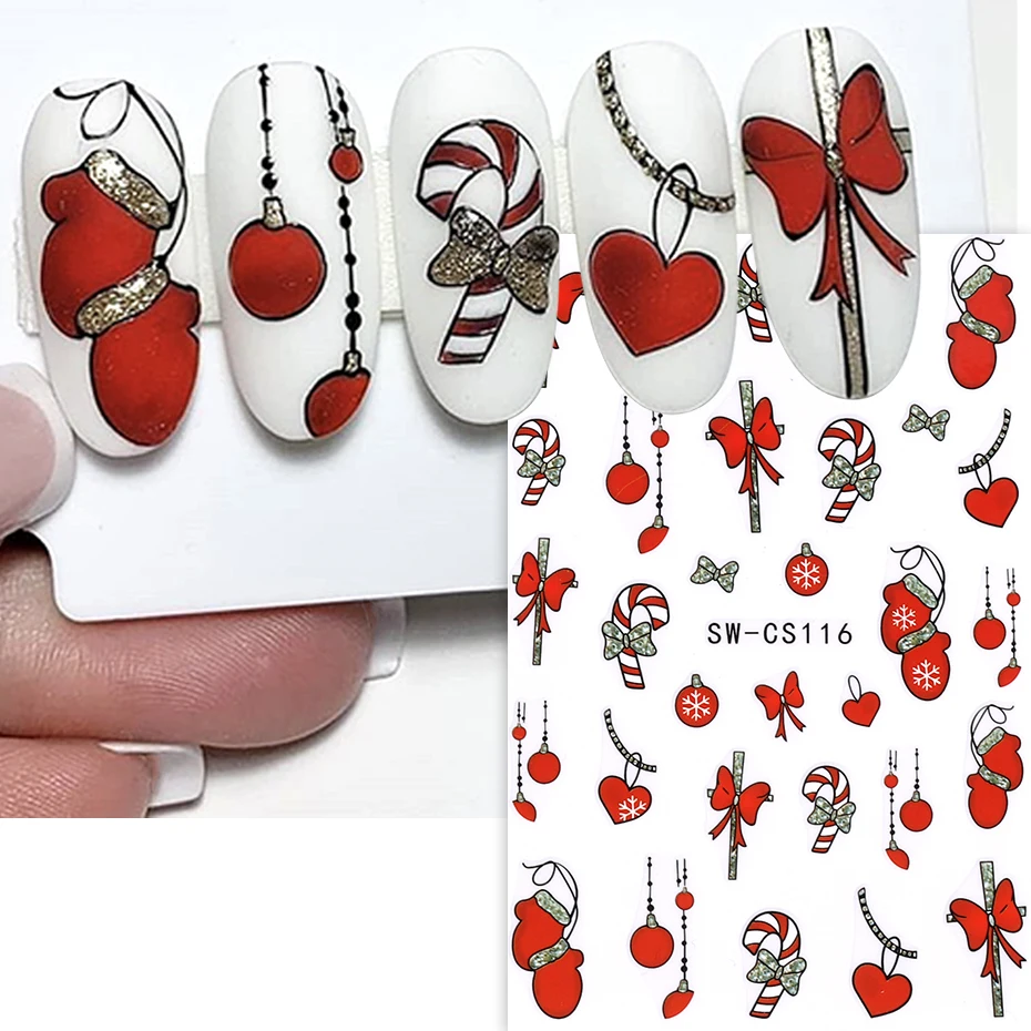 3D Christmas Nail Sticker Autumn Winter Slider Flower Wheat Leaf Red Heart Glove Candy Bowknot Snowflake Decals Nail Decoration