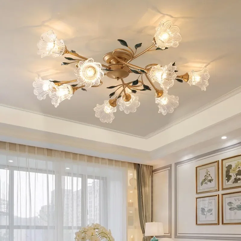 for American French Retro Ceiling Lamp Modern Simple Rural Pastoral Bedroom Light European Wrought Iron Dining Room Lighting